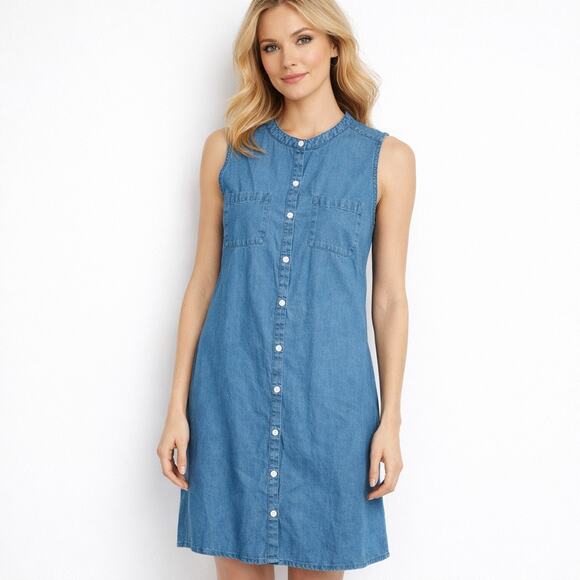 GAP Dresses & Skirts - GAP Denim Button Front Dress Petite S Chambray Sleeveless Cottagecore NWT